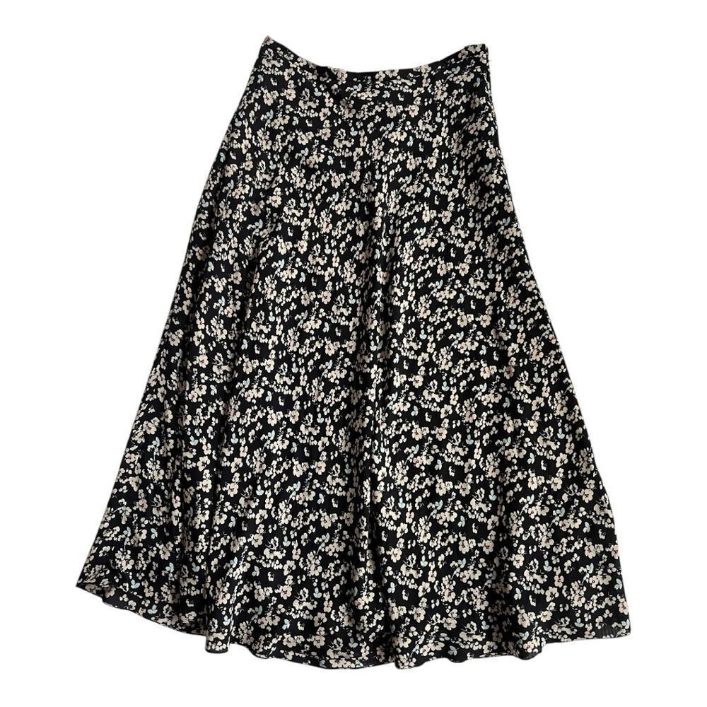 JONES NEW YORK 100% Silk Floral Black and White Women's Lined Maxi Skirt Sz 14